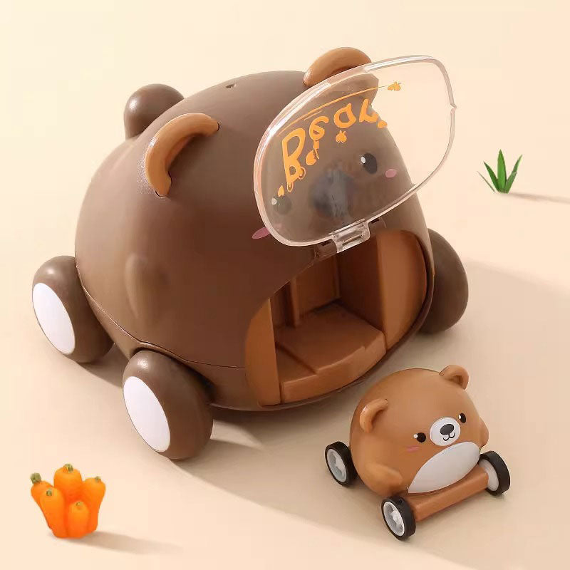 Press animal inertia ejection car cute pet car toddler toy car