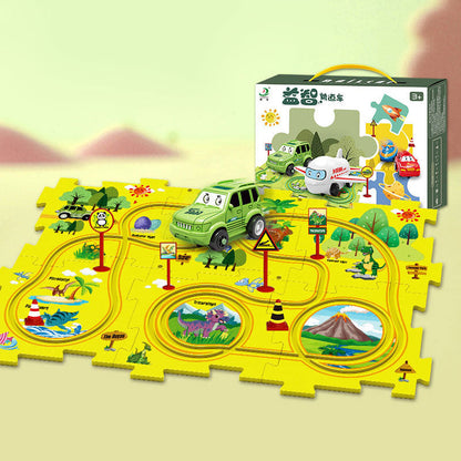 Kids educational track car diy free assembly city map scene construction